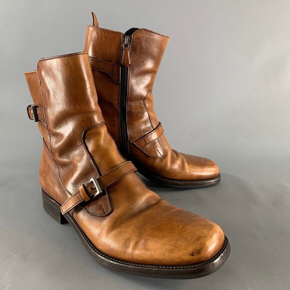 PRADA Size 7.5 Brown Leather Moto Racer Boots